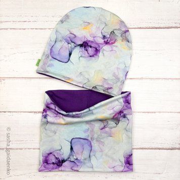 Комплект шапка+хомут &laquo;Лілова акварель&raquo; 460 фото
