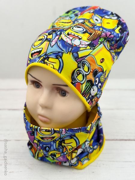 Комплект шапка+хомут "Миньоны на пати" 326 фото