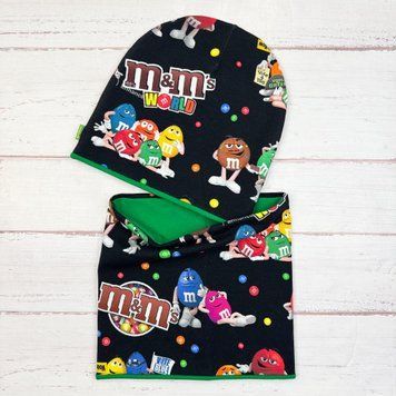 Комплект шапка + хомут "M&M&rsquo;s на чорному" 084 фото